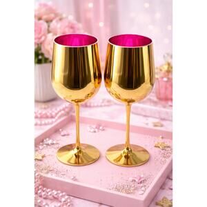 Barbie x Dragon Glassware Gold Wine Glasses Set of 2 – Pink Interior